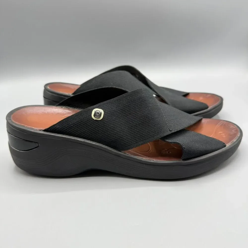 Bzees LifeStride Black Wedge Sandals Comfort Slip On Casual Women Size 10 M